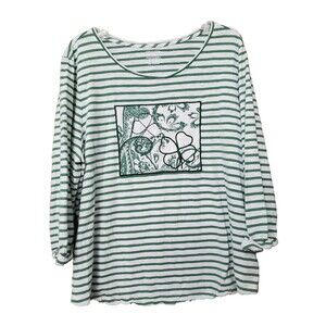 Chico's Ultimate Tee Cotton Striped Green Scoop Neck Shamrock T-Shirt Sz 4 XXL